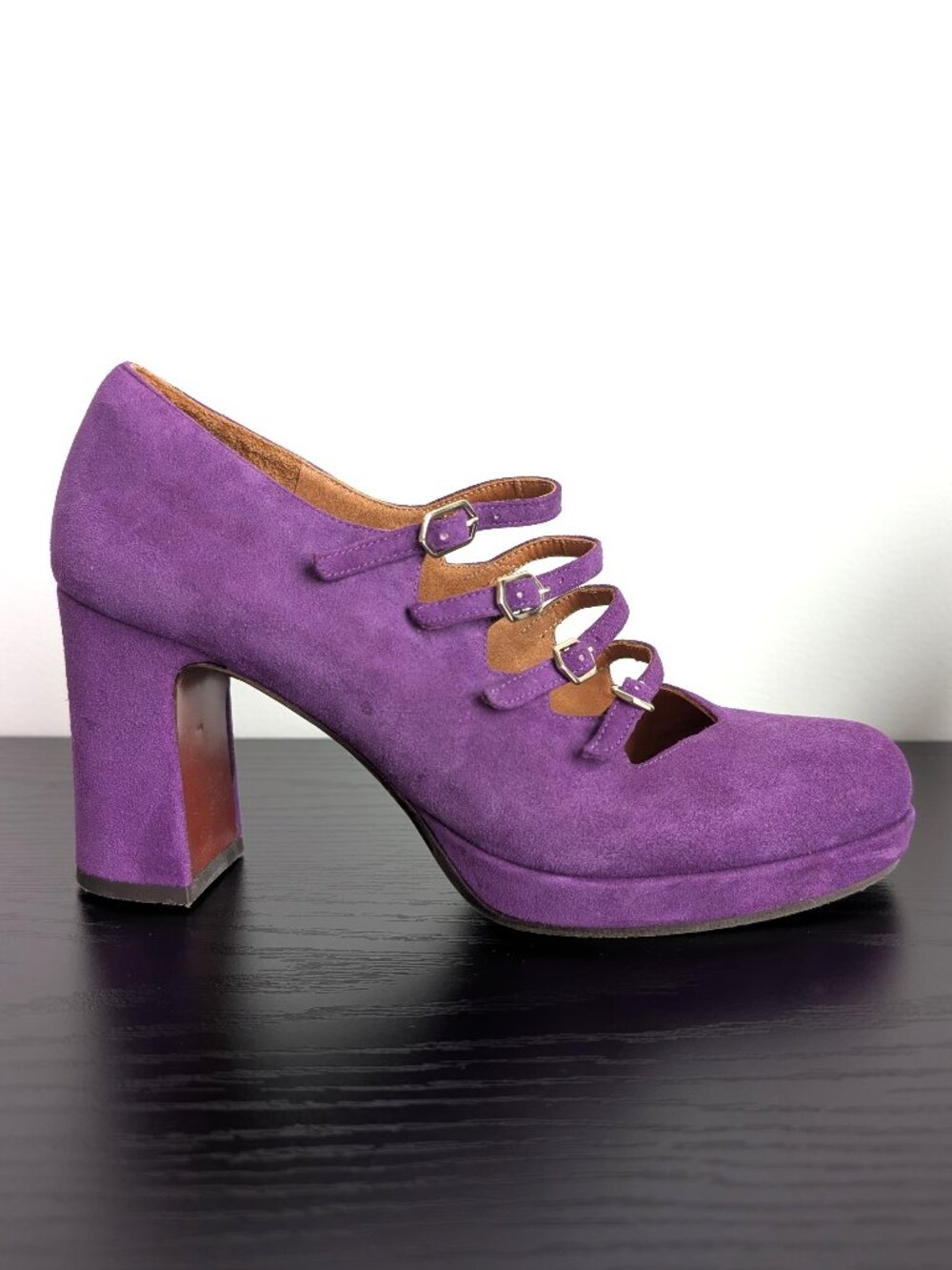 CHIE MIHARA Purple Suede Four Strap Mary Jane Platform Heels | Size 39.5